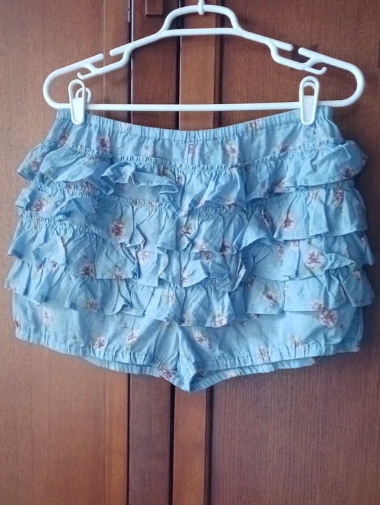Free People Pants - NEW! Free People "Ruffle Up Bloomers" Light Blue Ruffle Floral High-Waist Shorts